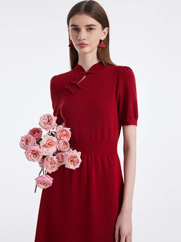 New Chinese-Style Mandarin Collar Knitted Women Midi Qipao Dress sold by Goelia product image thumbnail 5