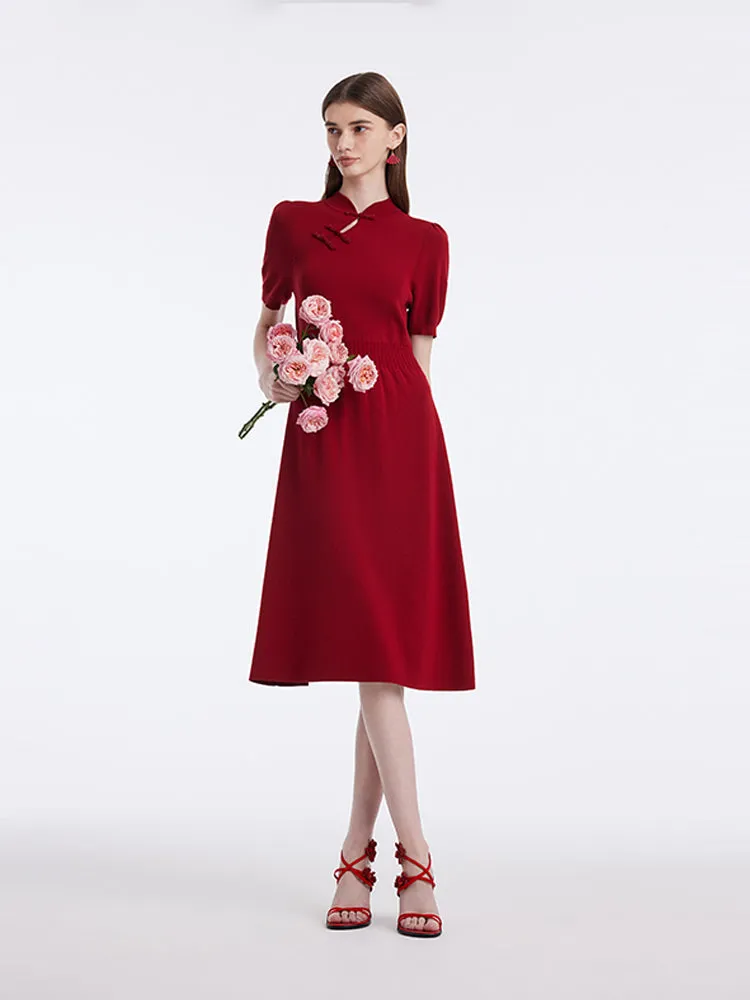 New Chinese-Style Mandarin Collar Knitted Women Midi Qipao Dress sold by Goelia product image thumbnail 2