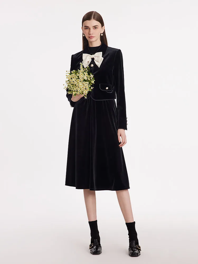 Velvet Crop Jacket And Skirt Two-Piece Suit With Detachable Bowknot sold by Goelia product image thumbnail 2