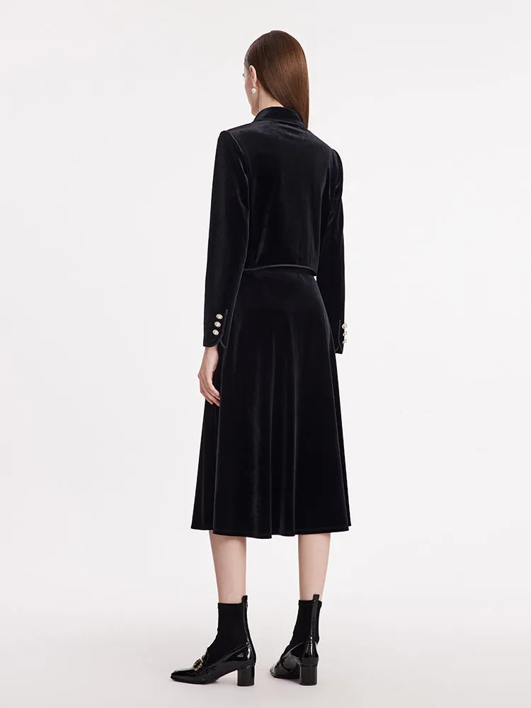 Velvet Crop Jacket And Skirt Two-Piece Suit With Detachable Bowknot sold by Goelia product image thumbnail 4