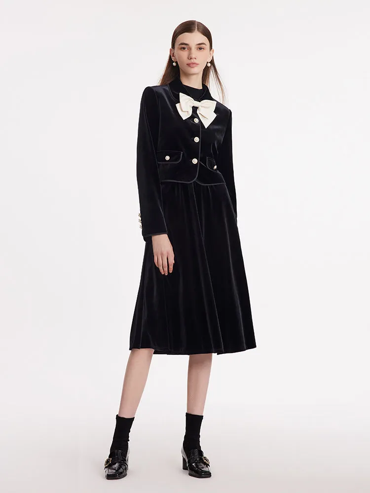 Velvet Crop Jacket And Skirt Two-Piece Suit With Detachable Bowknot sold by Goelia product image thumbnail 3
