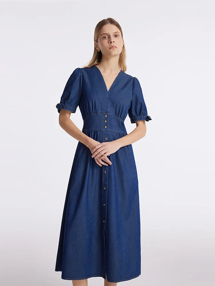Gathered Waist Denim Women Midi Dress sold by Goelia product image thumbnail 4