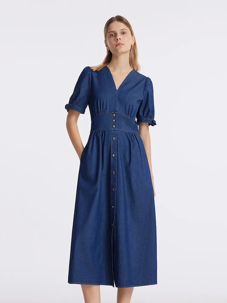 Gathered Waist Denim Women Midi Dress sold by Goelia product image thumbnail 3