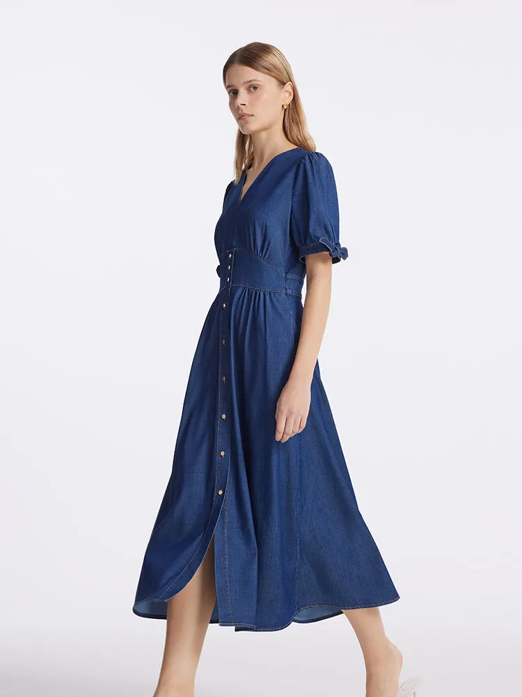 Gathered Waist Denim Women Midi Dress sold by Goelia product image thumbnail 5
