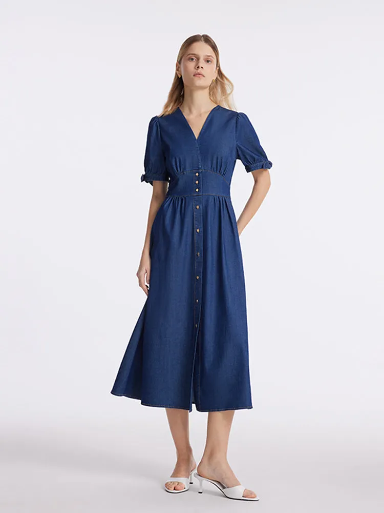 Gathered Waist Denim Women Midi Dress sold by Goelia product image thumbnail 2