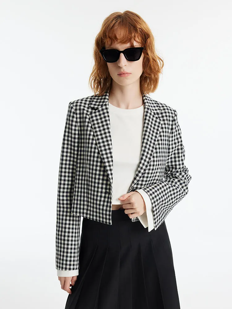 Black And White Check Women Crop Blazer sold by Goelia product image thumbnail 5