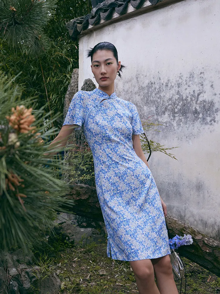 Blue Floral Cheongsam Qipao Mini Dress sold by Goelia product image thumbnail 3