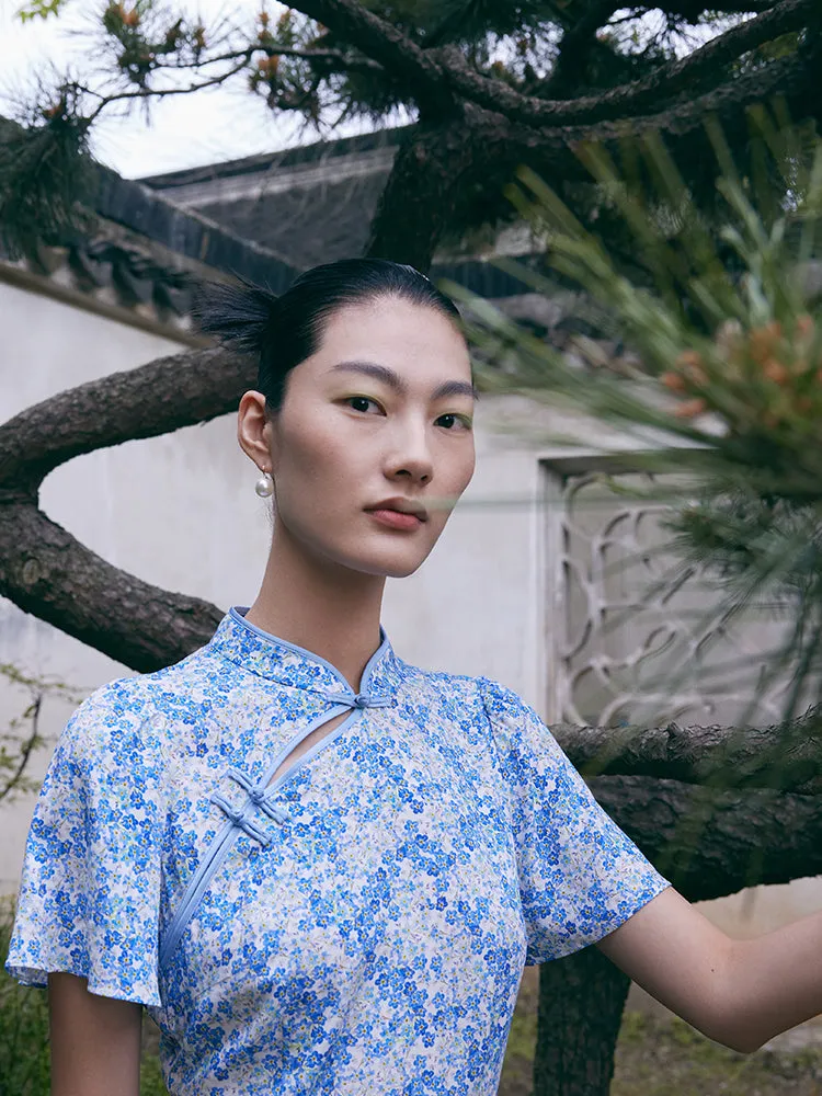 Blue Floral Cheongsam Qipao Mini Dress sold by Goelia product image thumbnail 4