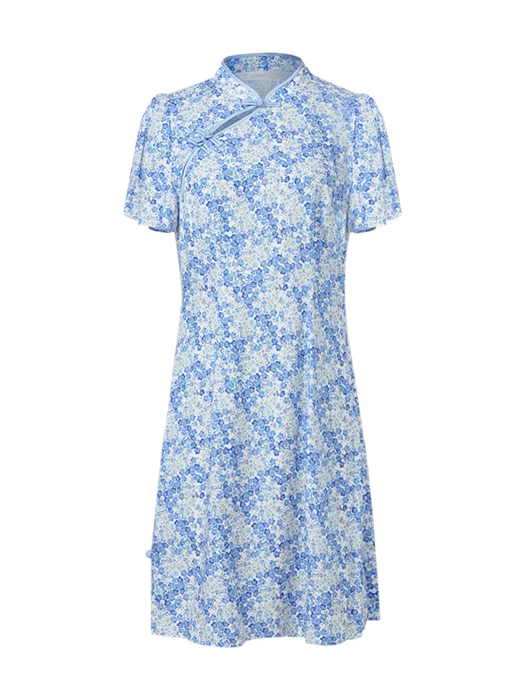 Blue Floral Cheongsam Qipao Mini Dress sold by Goelia product image thumbnail 5