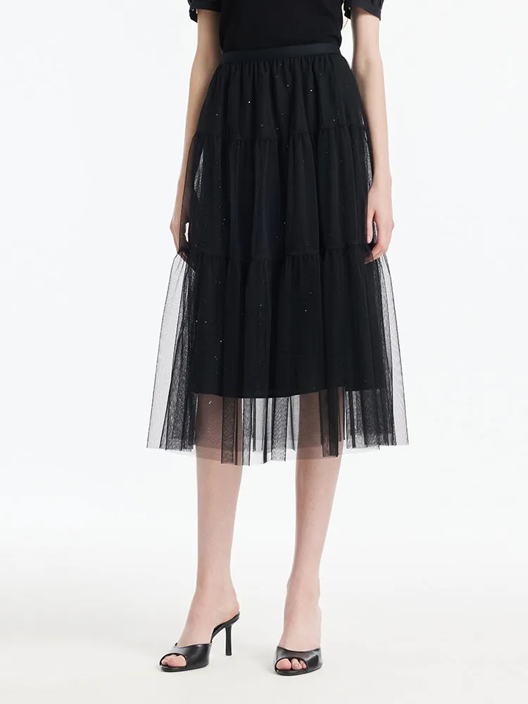Sequins Tulle Tiered Women Half Skirt sold by Goelia