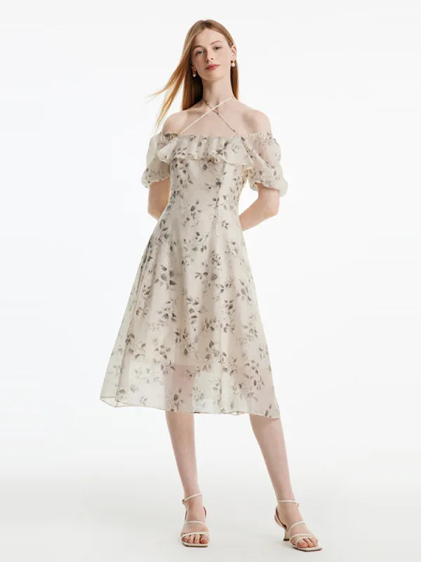 Halter Neck Lace-up Print Midi Dress sold by Goelia