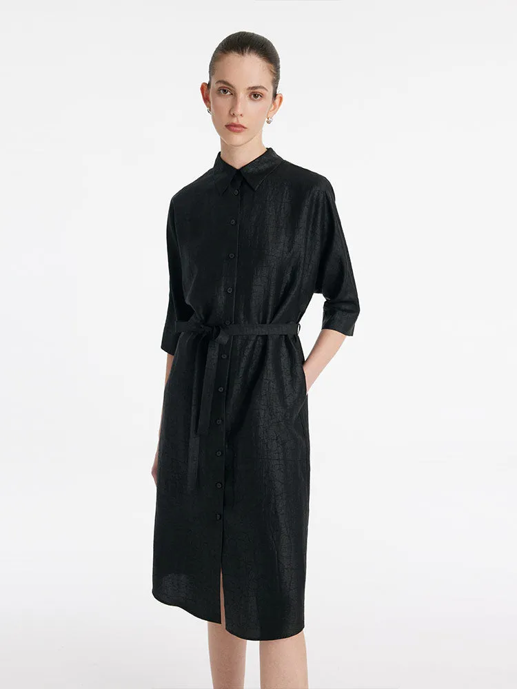 18 Momme Xiang Yun Silk Single-Breasted Women Midi Shirt Dress With Belt sold by Goelia