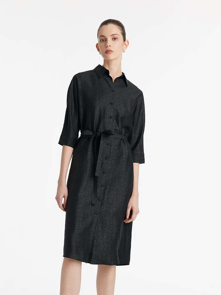 18 Momme Xiang Yun Silk Single-Breasted Women Midi Shirt Dress With Belt sold by Goelia product image thumbnail 3