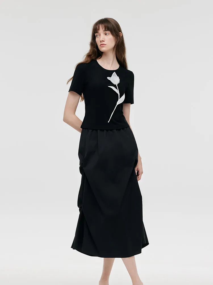 3D Rose T-Shirt And Ruched Skirt Two-Piece Set sold by Goelia product image thumbnail 5