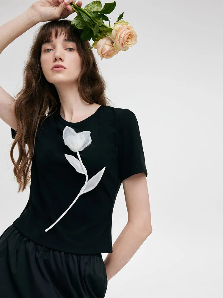 3D Rose T-Shirt And Ruched Skirt Two-Piece Set sold by Goelia product image thumbnail 4