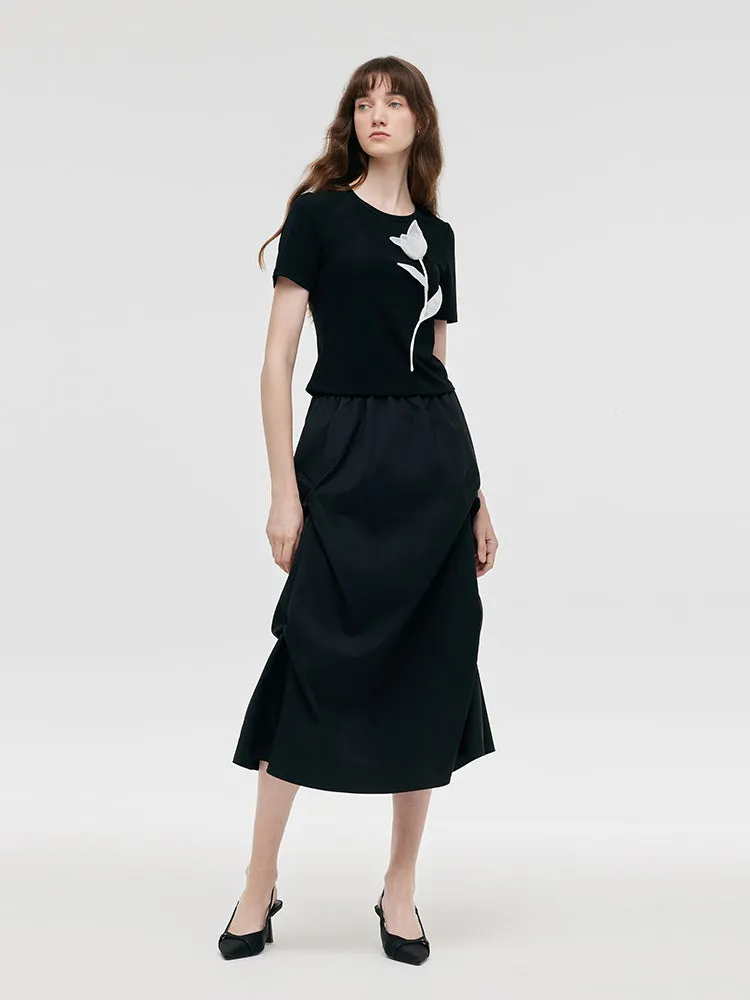 3D Rose T-Shirt And Ruched Skirt Two-Piece Set sold by Goelia product image thumbnail 2