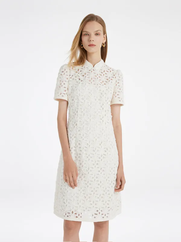 Openwork Mandarin Collared Women Qipao Mini Dress sold by Goelia