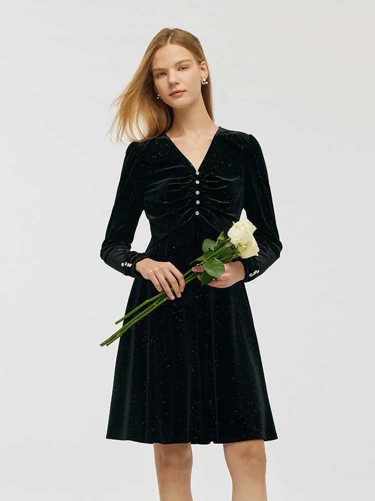 Velvet V-Neck Women Mini Dress sold by Goelia