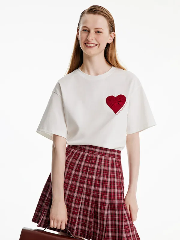 100% Cotton Basic Heart Print T-Shirt sold by Goelia