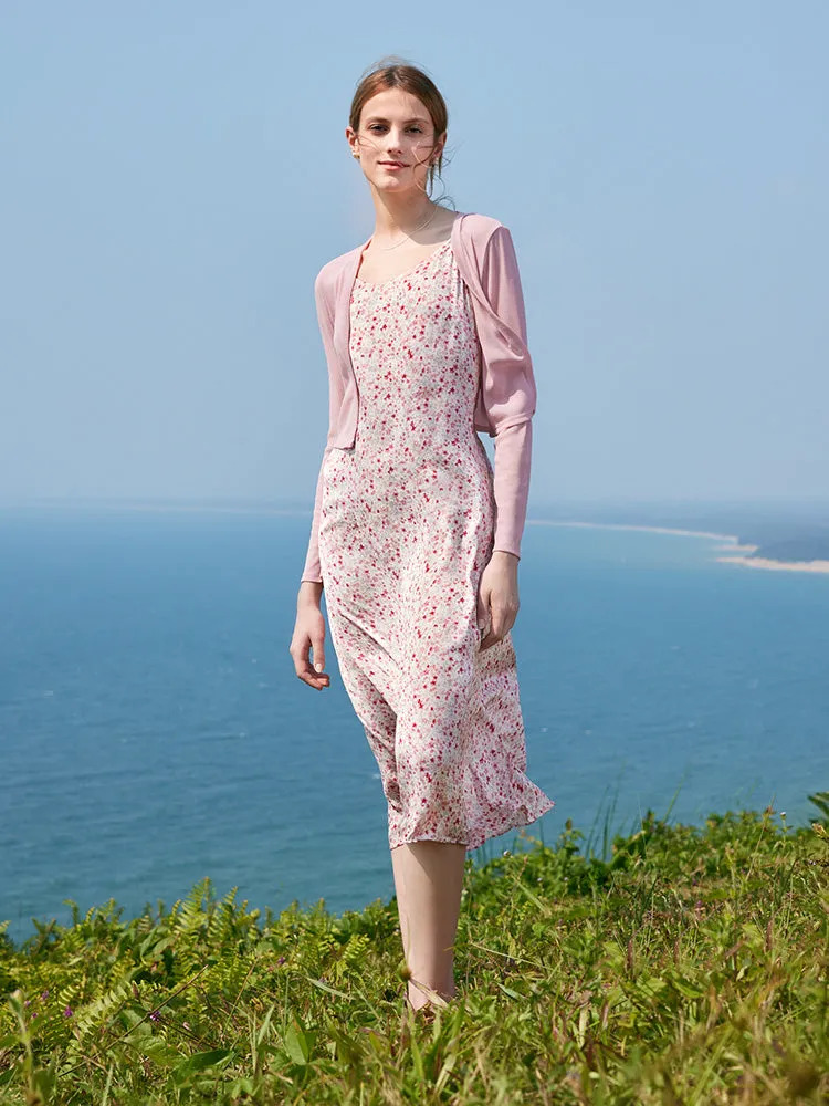 Floral Spaghetti Strap Dress With Knitted Cardigan Two-Piece Set sold by Goelia product image thumbnail 4