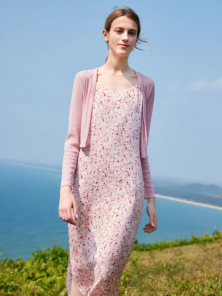 Floral Spaghetti Strap Dress With Knitted Cardigan Two-Piece Set sold by Goelia product image thumbnail 5