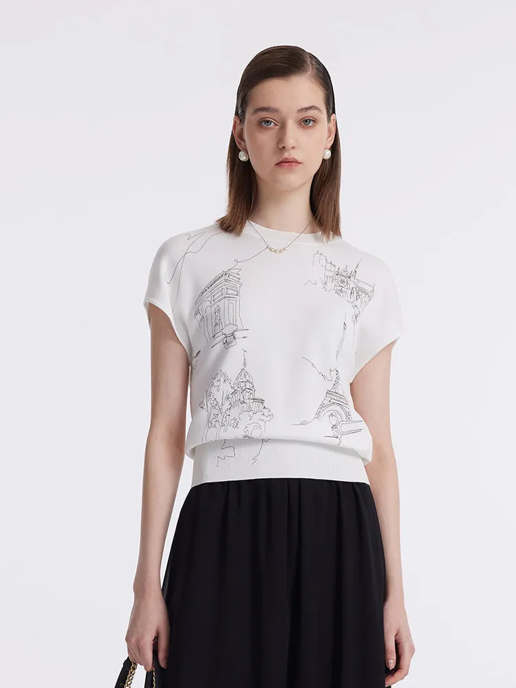 Map Printed Gathered Waist Women Knit Top sold by Goelia