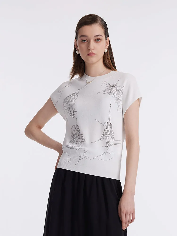 Map Printed Gathered Waist Women Knit Top sold by Goelia product image thumbnail 3