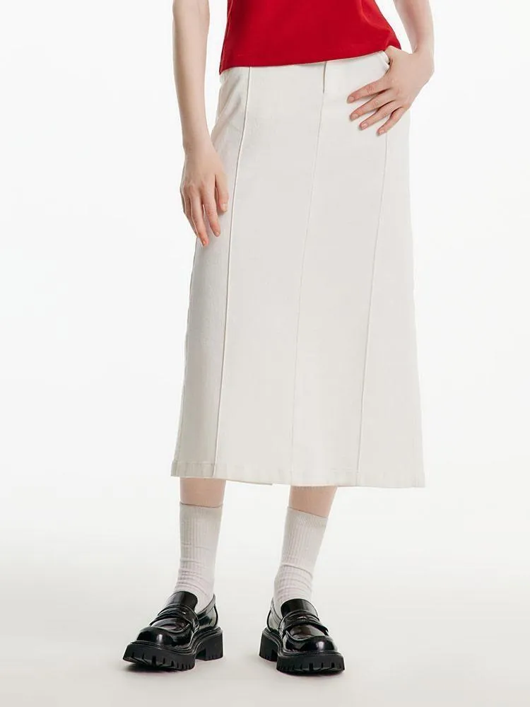 Split White Denim Long Skirt With Belt sold by Goelia product image thumbnail 2