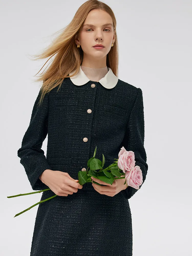 Tweed Crop Jacket And A-Line Skirt Two-Piece Set With Detachable Contrast Collar sold by Goelia