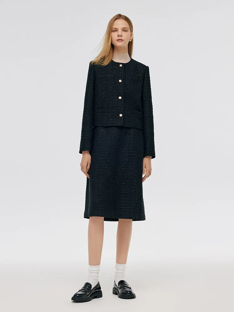 Tweed Crop Jacket And A-Line Skirt Two-Piece Set With Detachable Contrast Collar sold by Goelia product image thumbnail 3