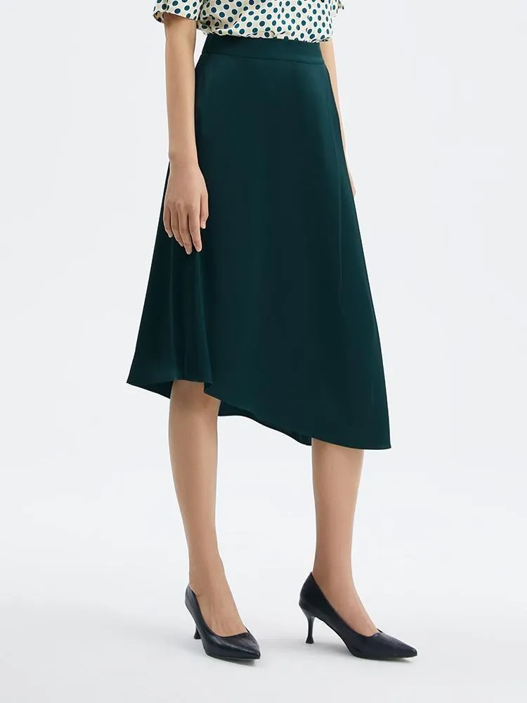 Dark Green Triacetate Asymmetrical Skirt sold by Goelia