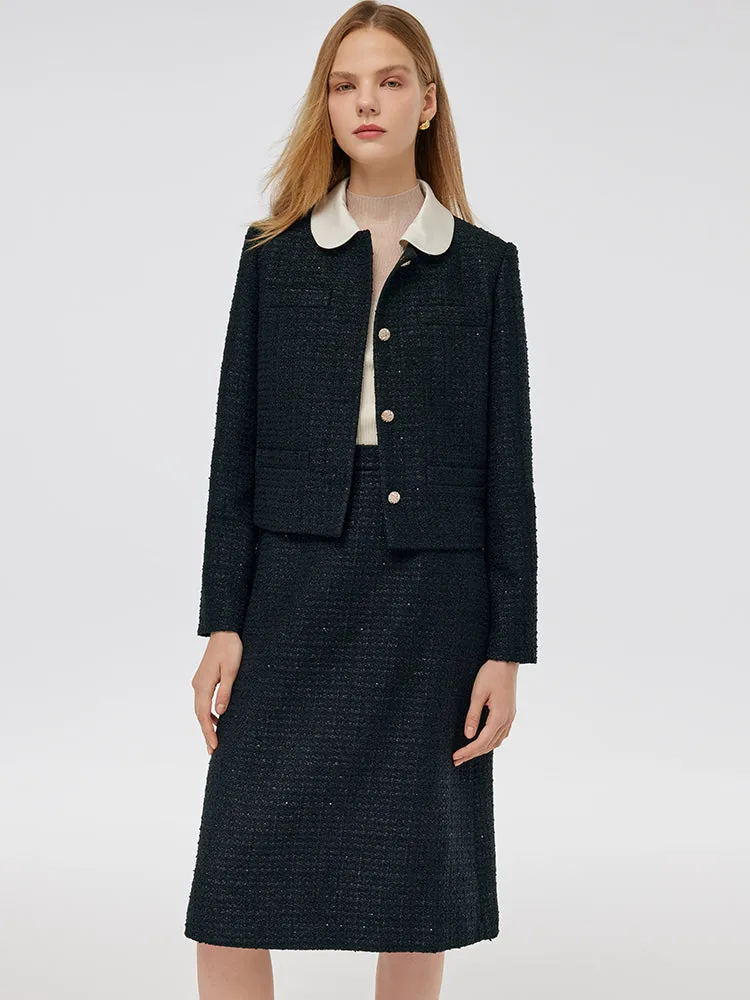 Tweed Crop Jacket And A-Line Skirt Two-Piece Set With Detachable Contrast Collar sold by Goelia product image thumbnail 5