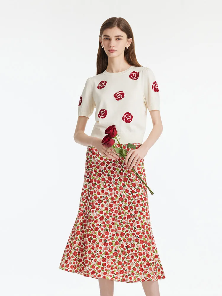 Tencel Rose Jacquard Women Knit Top sold by Goelia product image thumbnail 3