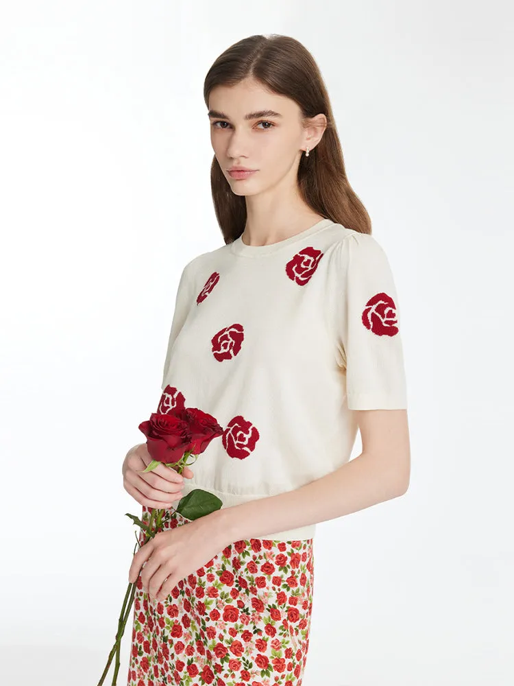 Tencel Rose Jacquard Women Knit Top sold by Goelia