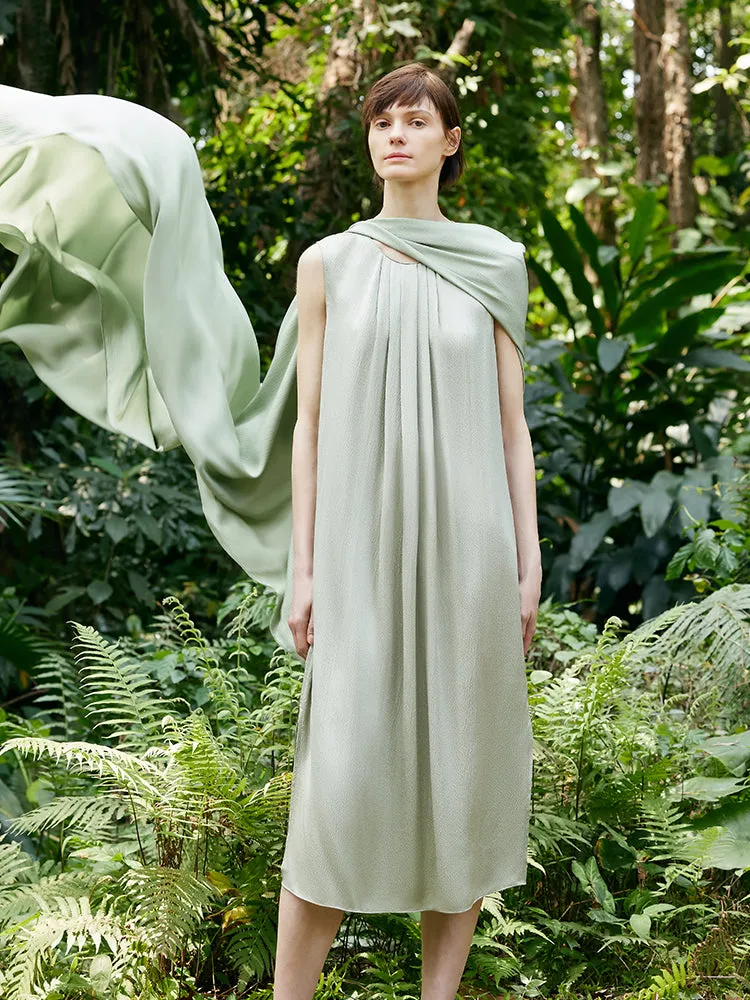 19 Momme Mulberry Silk Pleated Women Midi Dress With Belt sold by Goelia