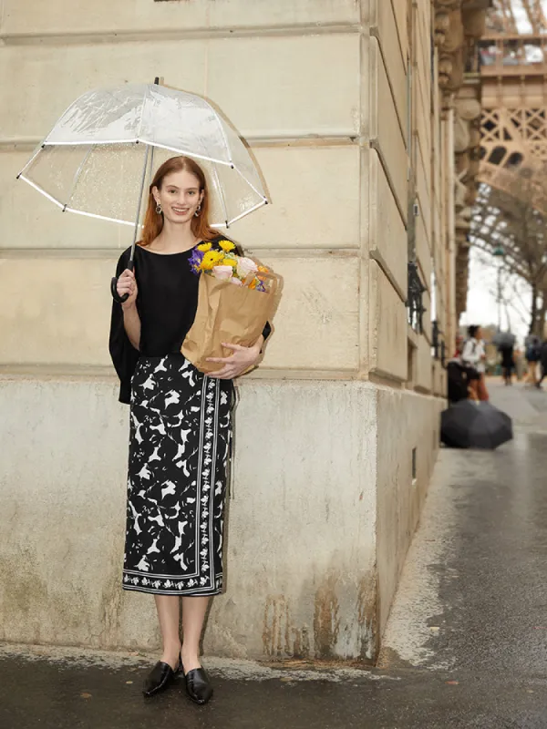 14 Momme Mulberry Silk Iris Print Women Half Skirt sold by Goelia