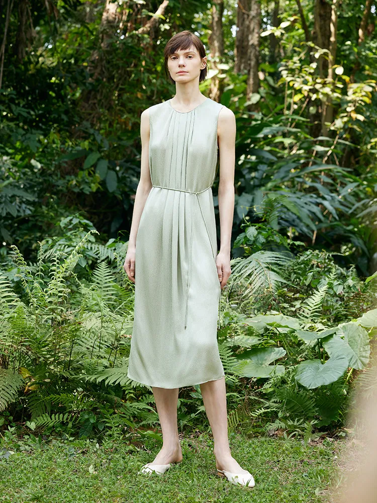 19 Momme Mulberry Silk Pleated Women Midi Dress With Belt sold by Goelia product image thumbnail 2