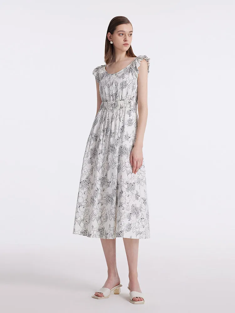 Iris Print Gathered Waist Women Midi Dress sold by Goelia product image thumbnail 2