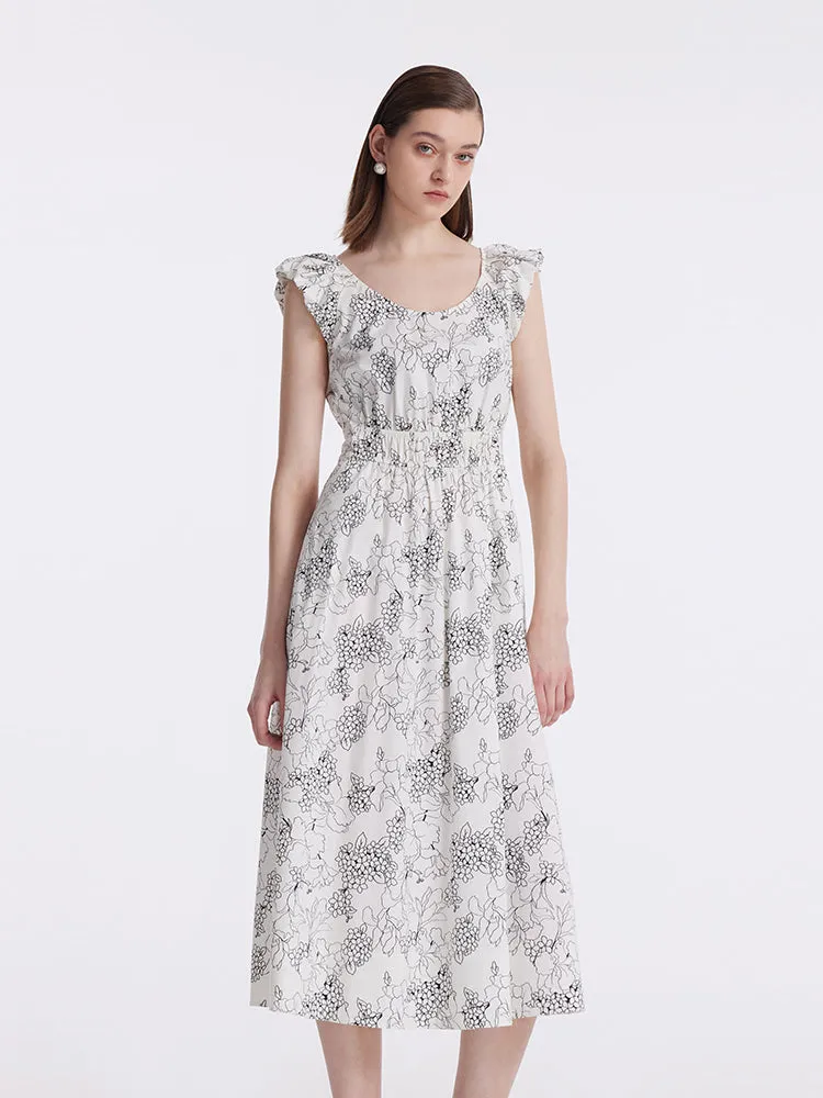 Iris Print Gathered Waist Women Midi Dress sold by Goelia product image thumbnail 3