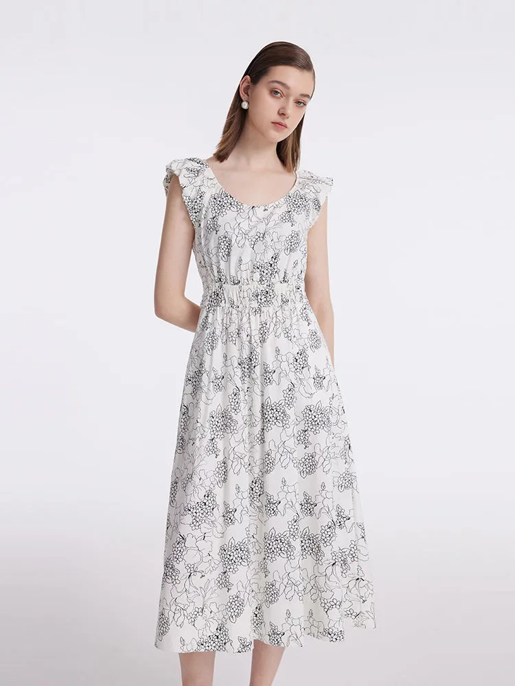 Iris Print Gathered Waist Women Midi Dress sold by Goelia