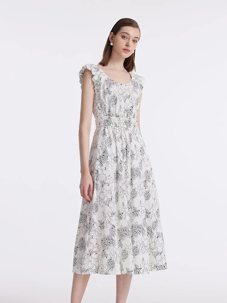 Iris Print Gathered Waist Women Midi Dress sold by Goelia product image thumbnail 4