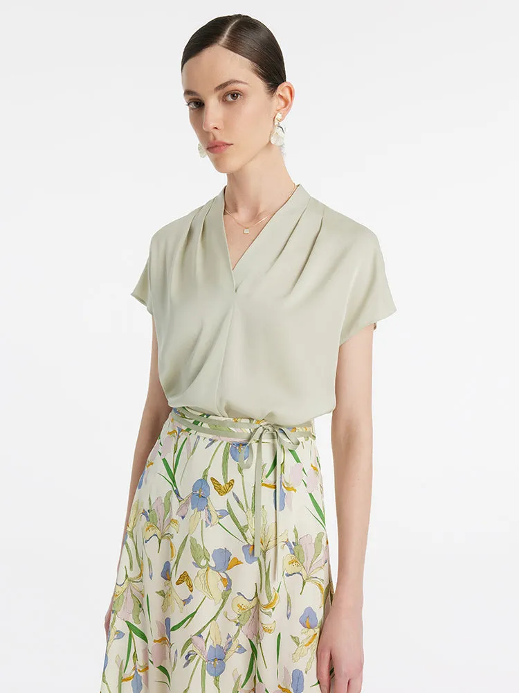 22 Momme Mulberry Silk V-Neck Pleated Women Top sold by Goelia