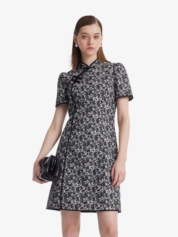 Rose Jacquard Cheongsam Women Qipao Mini Dress sold by Goelia