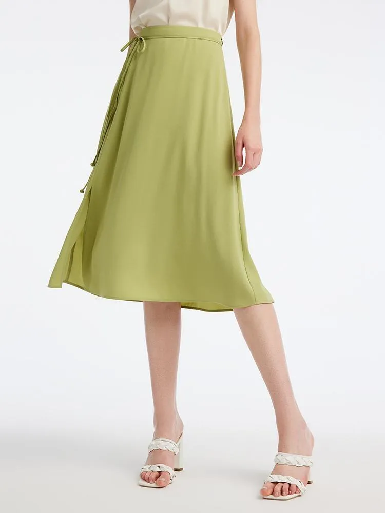 Light Green Tea Acetate Knee-Length Women Skirt sold by Goelia