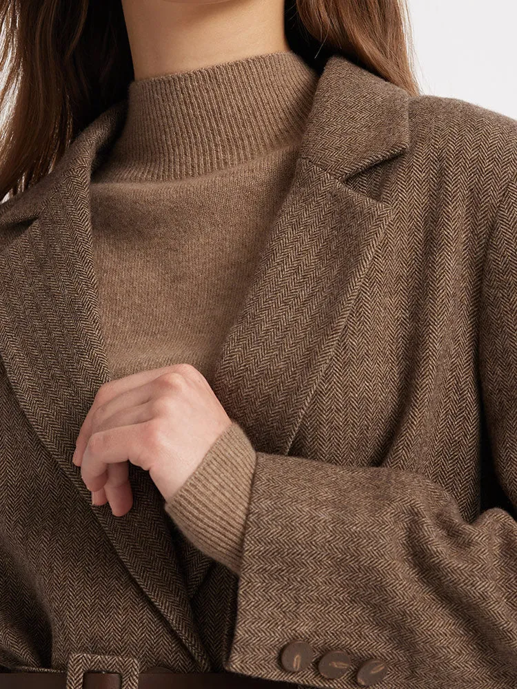 Brown Washable Woolen Sheath Gathered Waist Blazer sold by Goelia product image thumbnail 4