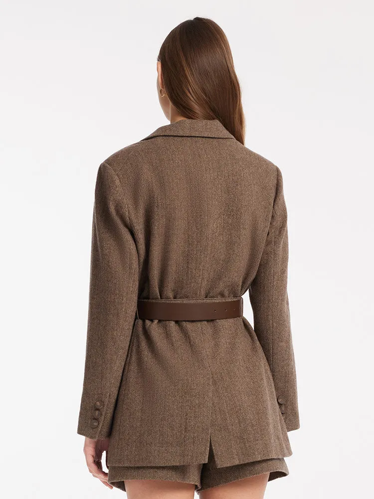 Brown Washable Woolen Sheath Gathered Waist Blazer sold by Goelia product image thumbnail 3