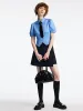 Blue Puff Sleeve Crop Shirt With Tie sold by Goelia
