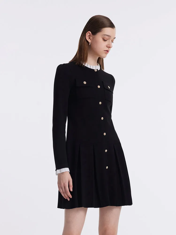 Ruffle Collared Single-Breasted Pleated Women Mini Dress sold by Goelia product image thumbnail 4