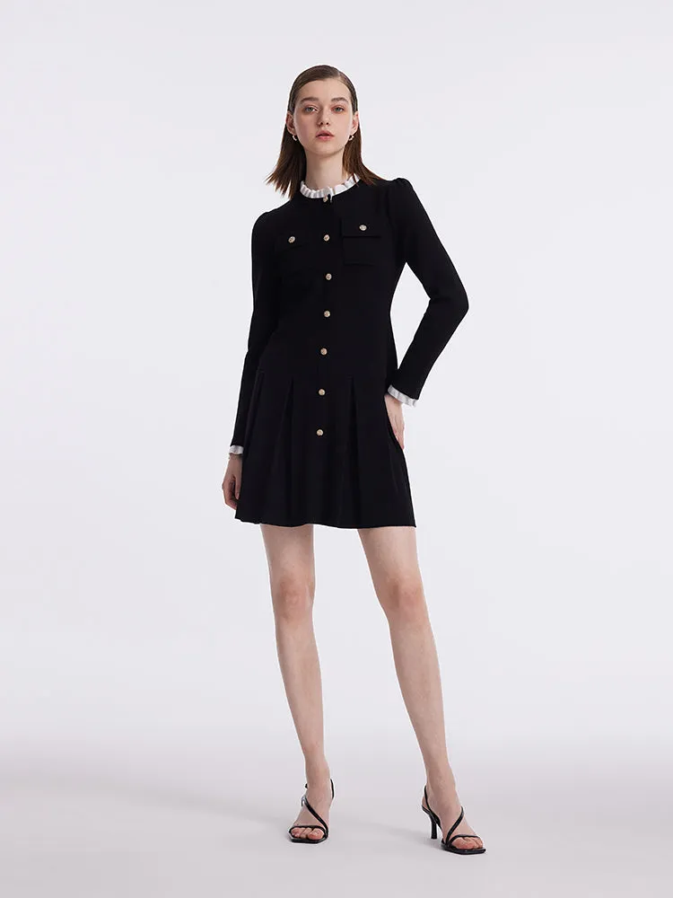 Ruffle Collared Single-Breasted Pleated Women Mini Dress sold by Goelia product image thumbnail 2