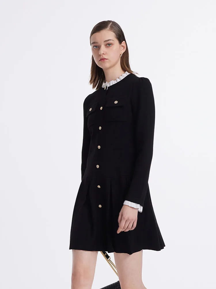 Ruffle Collared Single-Breasted Pleated Women Mini Dress sold by Goelia product image thumbnail 5